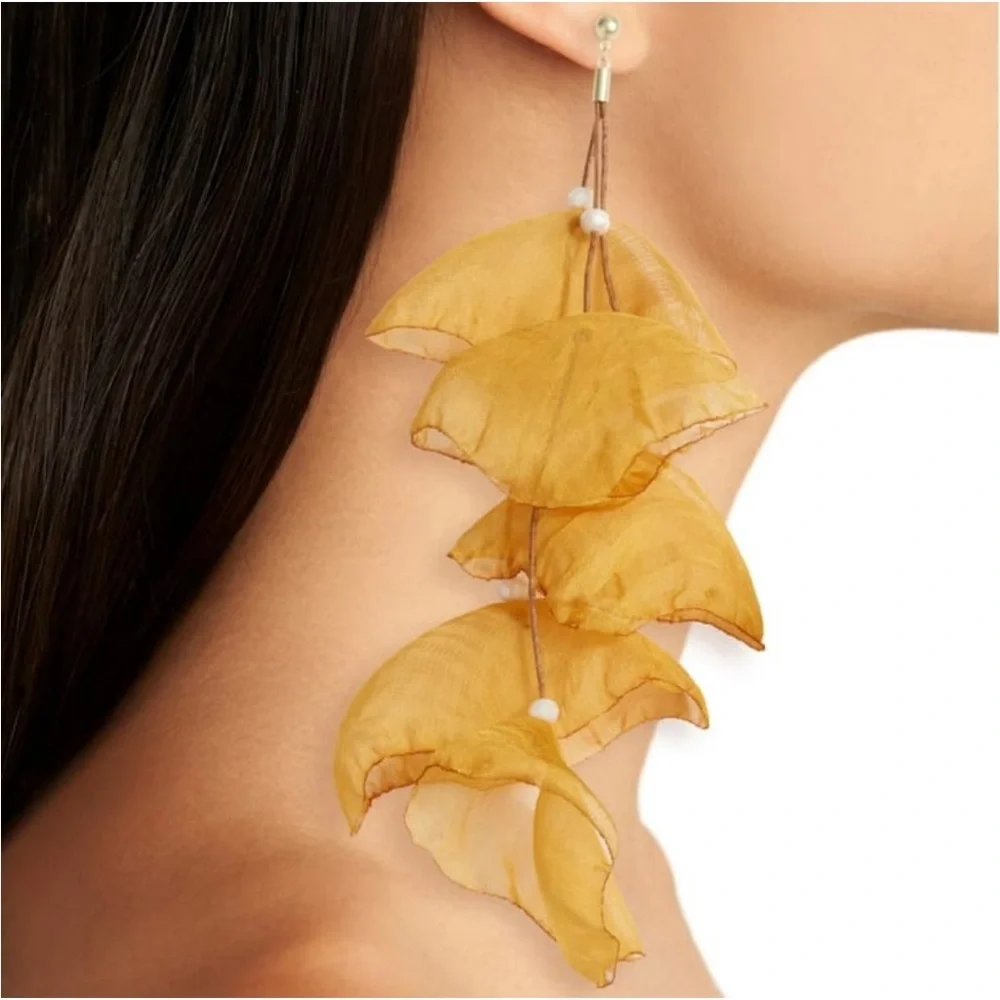 Boho Sterling & Chiffon Whimsical Drop Mustard Petal Earrings by Stella & Ruby - Picture 2 of 2